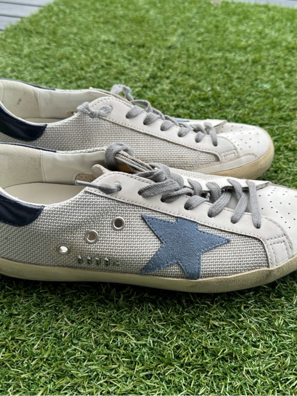 Golden Goose Super-Star Sneaker, Light Silver / White / Blue (men)
